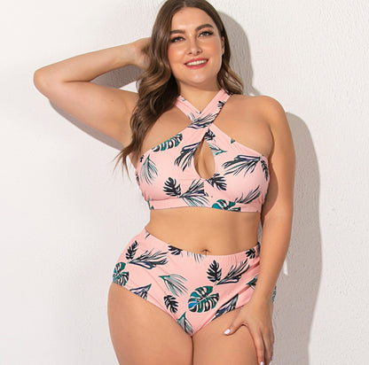 Leaves Cross Back Cut Out Maternity Bikini