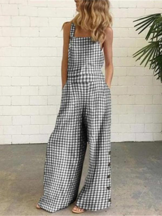 Plaid Buttons Pockets Shoulder-Strap Sleeveless Sweet Maternity Jumpsuit