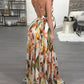 Flowers Backless Evening Party V-neck Sweet Maternity Maxi Dress