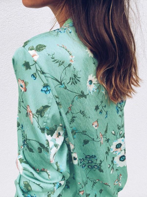 Floral Zipper Round Neck Long Sleeve Women Jackets Bomber Jacket