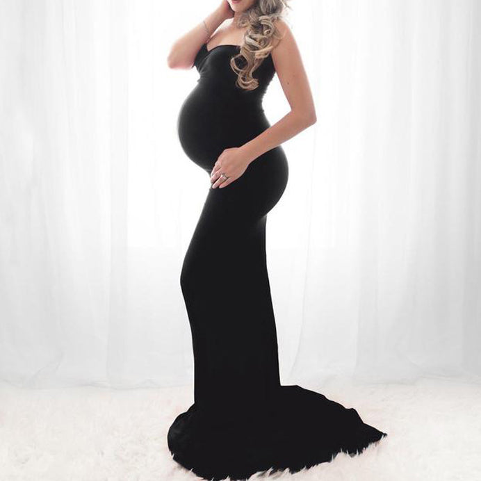 Seindeal Solid Color Bandeau Black Bodycon Maternity Dress Sheeveless Maxi