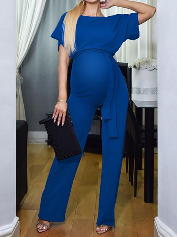 Seindeal Solid Wide Leg Palazzo Pants Belt One Piece Long Maternity Jumpsuit for Workwear