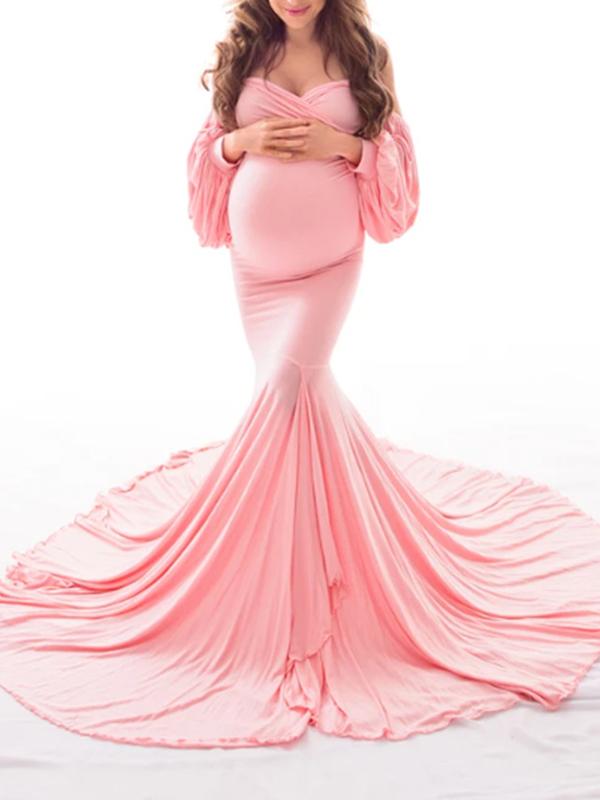 Bodycon Off Shoulder Slit Mermaid Baby Shower Maternity Maxi Dress