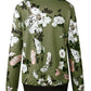 Army Green Floral Zipper Round Neck Long Sleeve Women Jackets Bomber Jacket