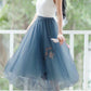 Floral Mesh Pleated High Waist Women Skirts Tulle Skirt Midi Skirt