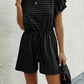 Round Neck Short Sleeve Striped Maternity short Jumpsuit