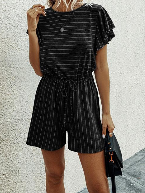 Round Neck Short Sleeve Striped Maternity short Jumpsuit