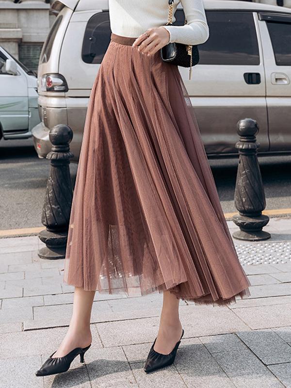 Seindeal Tulle skirt maxi skirt party mesh pleated elegant women