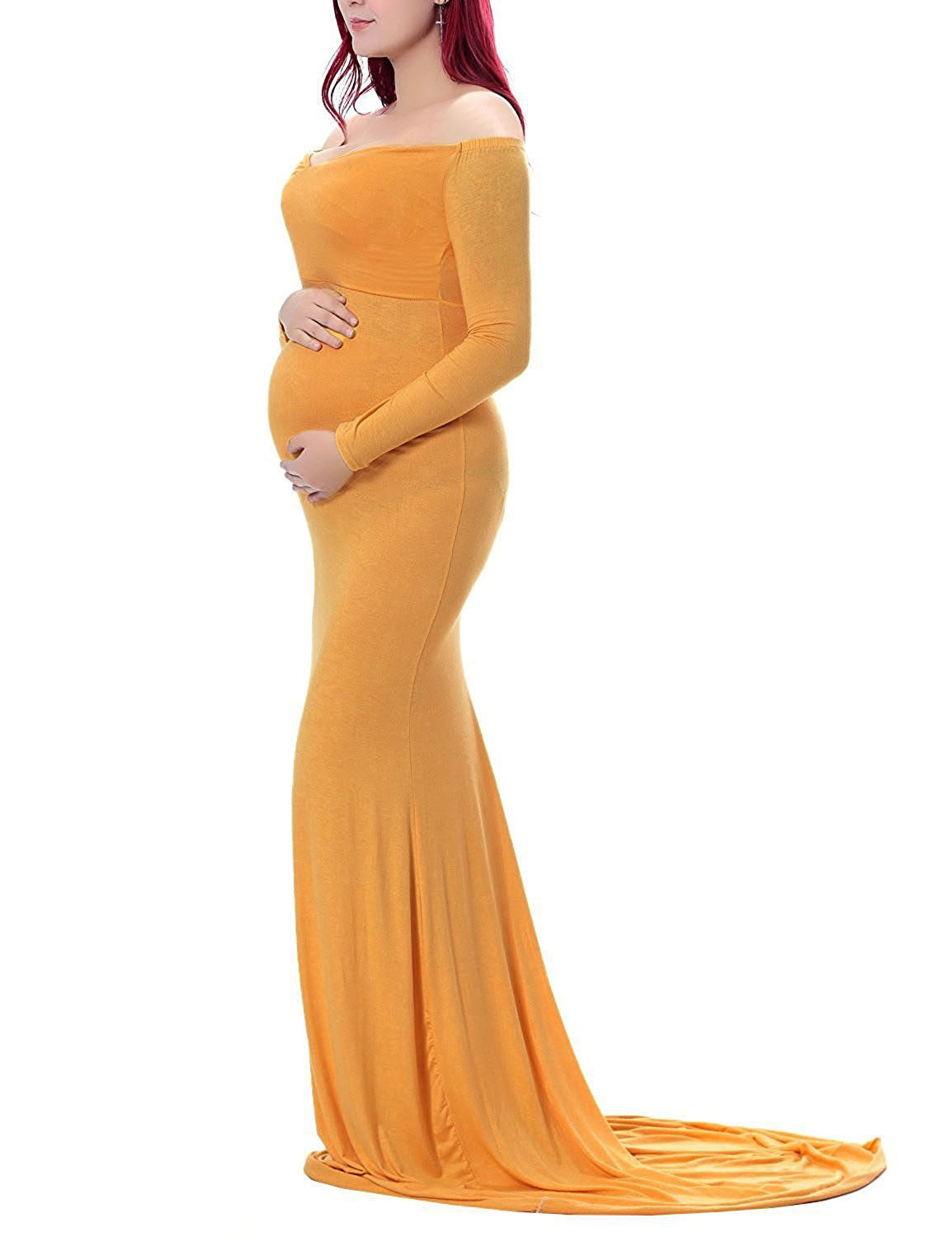 Seindeal Draped Off Shoulder Backless Multi Way Maxi Maternity Dress for Photoshoot