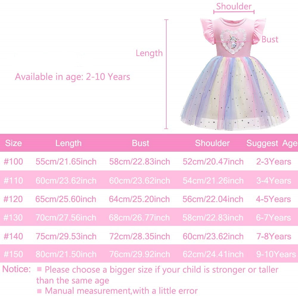 Seindeal Girls Unicorn Dress Summer Rainbow Tulle Grils' Dresses Kids Princess Dress for Cosplay Wedding Birthday Party Casual Outfits Clothing 2-10 Years