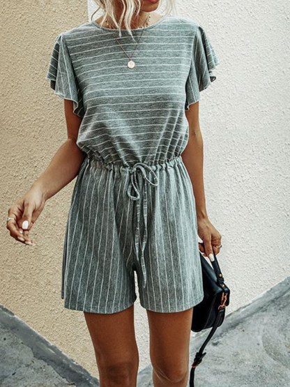 Round Neck Short Sleeve Striped Maternity short Jumpsuit