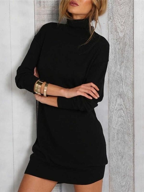 Solid Color Bodycon Band Neck Long Sleeve Maternity Casual Mini Dress