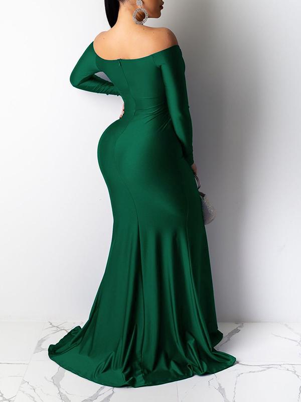 Seindeal Off Shoulder Fitted Slit V-neck Long Sleeve Banquet Maternity Maxi Dress