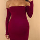 Solid Off Shoulder Fitted Long Sleeve Casual Maternity Mini Dress
