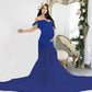 Seindeal Patchwork Off Shoulder Mermaid Baby Shower Maternity Maxi Dress