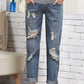 Momnfangcy Pockets Buttons Ripped Destroyed Casual Maternity Long Jeans