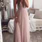 Backless Deep V-Neck Spaghetti Straps Women Maxi Dresses Tulle Dress Evening Dress Ball Gown