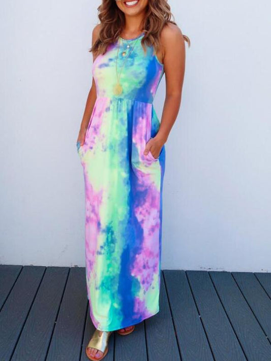 Rainbow Tie Dye Pockets Gender Reveal Party Maxi Maternity Dress