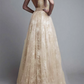 Apricot Backless Mesh V-Neck Spaghetti Straps Women Maxi Dresses Evening Dress Ball Gown
