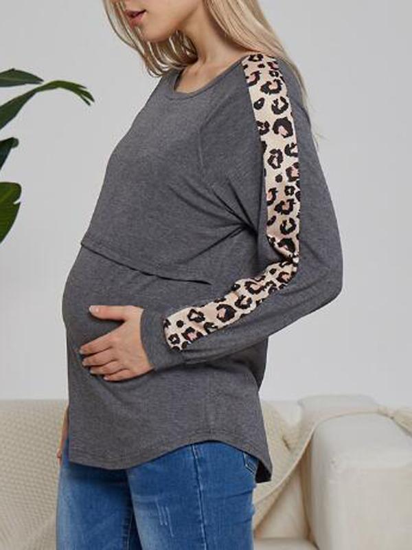 Seindeal Patchwork Leopard Print Nursing Breast-feeding Maternity T-shirt