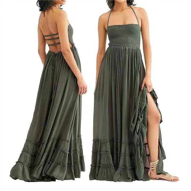 Spaghetti Strap Halter Neck Off Shoulder Maternity Maxi Dress