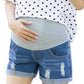 Women Plus Size Maternity Shorts Jean Over The Belly Stretch High Rise Comfy Blue Distressed Pregnancy Shorties Summer