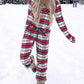 Plaid Christmas Button Pockets Long Pajama Long Sleeve Maternity Jumpsuit