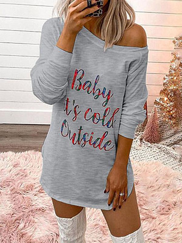 Baby It's Cold Outside Print Off Shoulder Fashion Maternity T-Shirt