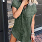 Seindeal Pockets Buttons V-neck Short Sleeve Denim Mini Maternity Top Shirt