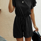 Round Neck Short Sleeve Striped Maternity short Jumpsuit