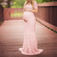 Seindeal Boho Pink Lace Plus Size Maternity Dress Cheap Pleated Bodycon Mermaid  Maxi Dress for Photoshoot