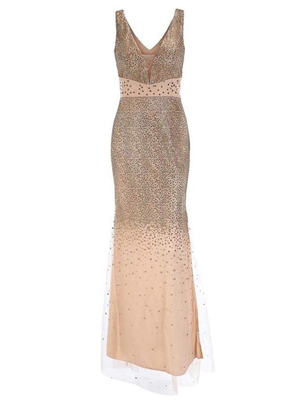 Sequin Fitted Slit V-neck Sleeveless Banquet Maternity Maxi Dress