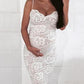 Seindeal Lace Shoulder-Strap Fitted V-neck Elegant Midi Maternity Dress for Wedding Guest