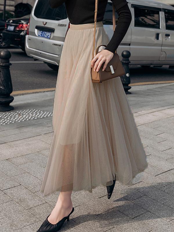 Seindeal Tulle skirt maxi skirt party mesh pleated elegant women