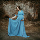 Lace Round Neck Short Sleeve Flower Print Maternity Photoshoot Maxi Dress