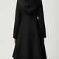 Seindeal Pockets long-sleeved elegant woolen coat with hood women flared winter coat outwear