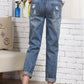 Momnfangcy Pockets Buttons Ripped Destroyed Casual Maternity Long Jeans