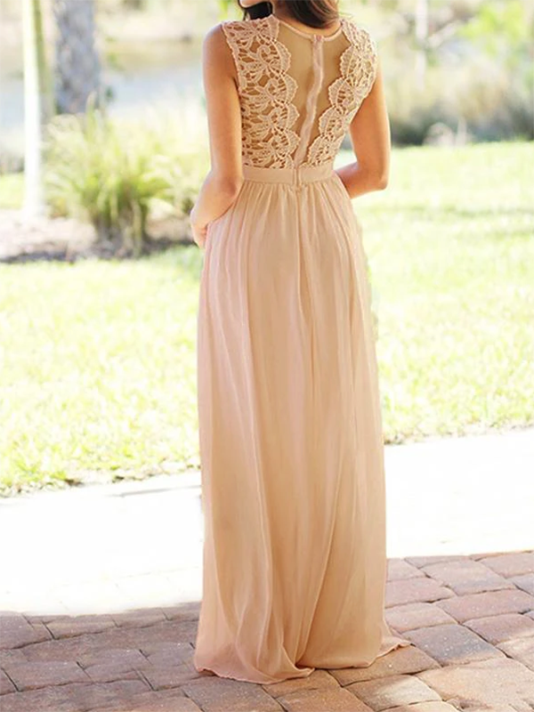 Lace Backless Round Neck Sleeveless Women Maxi Dresses Elegant Dress Evening Dress Ball Gown