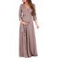 Seindeal Sashes V-neck Maxi Dress Maternity Baby Shower Fall Outfit for Banquet Elegant Party