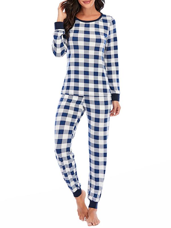 Buffalo Plaid Round Neck Long Sleeve Maternity Long Pajama Set