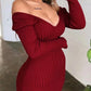 Solid Fitted Basic V-Neck Soft Sweater Maternity Midi Dress