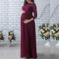 Seindeal Long Sleeve Lace Maternity Maxi Dress for Wedding Guest White Patchwork Belt Elegant