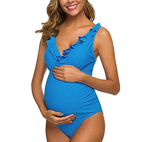 One Piece Maternity Swimsuits Ruffle Flounce Swimwear Falbala Monokini Deep V Neck Bathing Suits