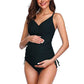 Solid Women's Maternity Swimsuit Retro Plum Wrap Front Tankini Summer Swimwear