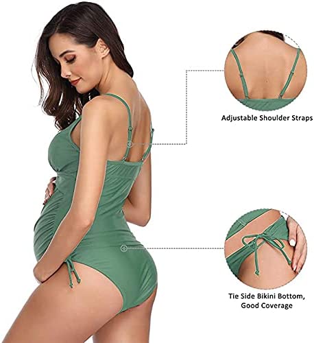 Solid Women's Maternity Swimsuit Retro Plum Wrap Front Tankini Summer Swimwear