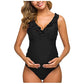 One Piece Maternity Swimsuits Ruffle Flounce Swimwear Falbala Monokini Deep V Neck Bathing Suits