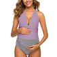 Women One Piece Halter Maternity Swimsuit V Neck Pregnancy Swimwear Soild Striped Patterned Bathing Suit