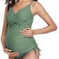 Solid Women's Maternity Swimsuit Retro Plum Wrap Front Tankini Summer Swimwear