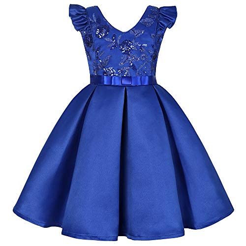 Girls Classical Dresses Sequin Elegant Puff Sleeve Ruffles for Kids Wedding Party Birthday 2-10Years