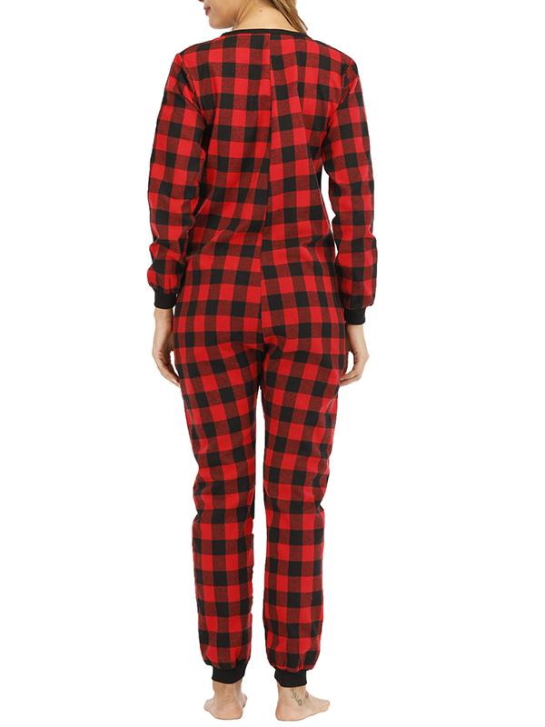 Seindeal Buffalo Plaid Buttons Christmas Long Sleeve Maternity Pajama Long Jumpsuit